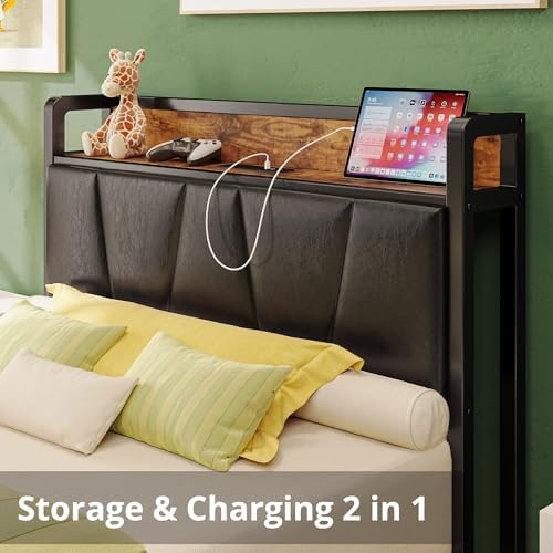 LIKIMIO XL Twin Size Bed Frame with Storage Headboard and Charging Station - Image 3