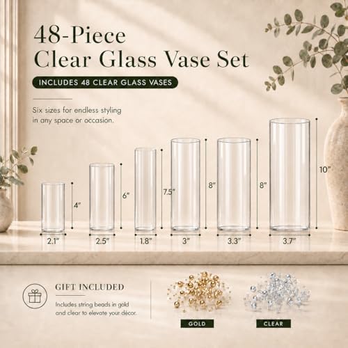 48pcs Glass Vase Cylinder for Centerpieces 4,6,7.5,8,8,10Inch Tall Small Flower Glass Clear Home Decor Centerpiece Table Flower Vase Decorations for Wedding＆Holiday - Image 5