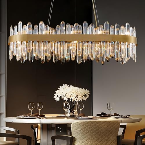 Gold Oval Crystal Chandelier L35.4 inch, 20-Lights Gold Chandeliers Modern Crystal Chandelier Pendant Light Fixture G9 Lights Pendant Ceiling Light for Dining Living Room Kitchen Island - Image 4