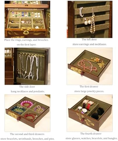 Wood Jewelry Box for Women - Large Vintage Organizer with Mirror - Image 3