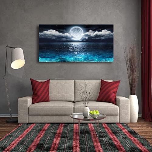 Wall Art Moon Sea Ocean Landscape Picture Canvas Wall Art Print Paintings Modern Artwork for Living Room Wall Decor and Home Décor Framed Ready to Hang,28x57inches,1inch Thick Frame,Waterproof Artwork - Image 5