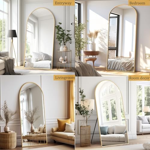 Dewfig Arched Full Length Mirror, 71"x30" Large Floor Mirror, Gold - Image 4