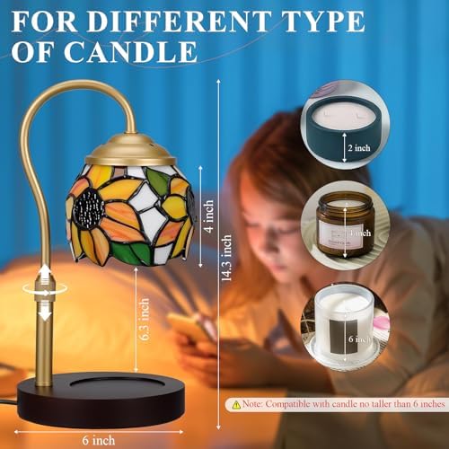 Candle Warmer Lamp - Electric Candle Lamps Timer Dimmer, Sunflower Tiffany Style Stained Glass Candle Warming Lamp Compatible with Jar Candles Valentine Birthday Gifts for Mom Friend Wax Melt Warmer - Image 5