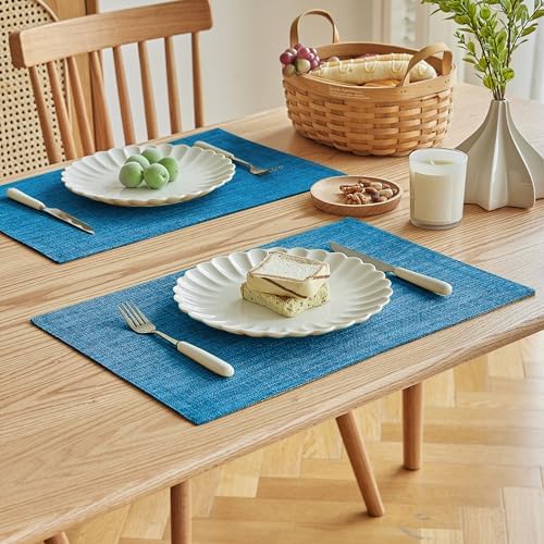 Softalker Faux Linen Cloth Placemats Set of 6-12 x 18 Inch, Sky Blue - Image 2