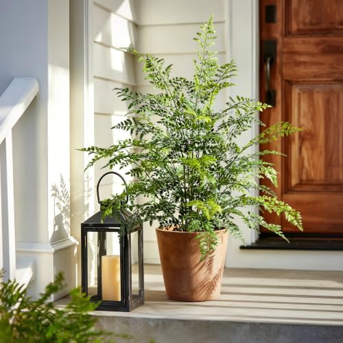 2 Pack Artificial Fern Plants in Pots Artificial Boston Ferns Potted Plants Faux Fern Bush Plant Shrubs Greenery for Outdoor Indoor Porch Patio Farmhouse Garden Living Room Office Table Decor (Type 5) - Image 6