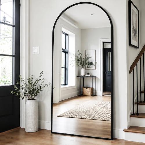 Floor Length Mirror, 90"x46" Arch Full Length Mirrors Full Length Hanging or Leaning with Stand, Wall Mounted Mirrors, Arched-Top Body Mirror with Aluminum Frame for Bedroom(Black) by ZMYCZ