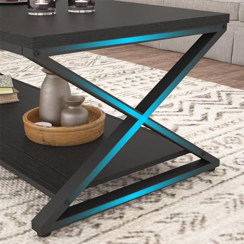 HSH 47" Rectangle Coffee Table with Storage for Living Room, Black Oak - Image 6
