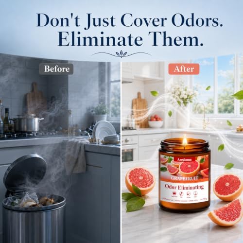 4 Pack Odor Eliminating Highly Fragranced Candle - Eliminates 95% of Pet, Smoke, Food & Other Smells Quickly - Air Freshing Scent of Grapefruit/Linen/Lavender/Ocean - 28oz Soy Candle Gift for Home - Image 4