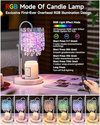 Candle Warmer Lamp with Timer & Dimmable Crystals Candle Lamp Warmer with RGB Mode, Adjustable Height Electric Candle Warmer with 3 Bulbs for Women Mom House Warming Gifts New Home Room Decor - Image 2