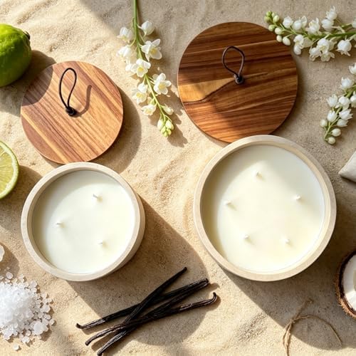 5-Wick Scented Candle-Sea Salt & Bergamot & Coconut,Soy Coconut Wax Blend Candle with Acacia Wood Lid,44oz Large Candle,55-Hour Long Burning,Aromatherapy Candle for Home Decor - Image 7