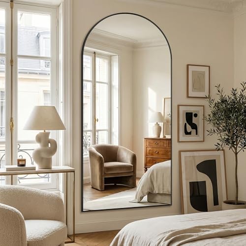Suidia 81"x41" Arched Full Length Mirror with Stand, Black Floor Mirror - Image 3