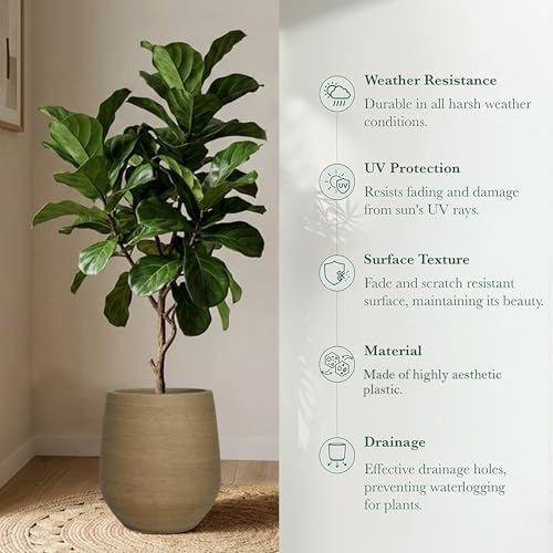 11.8" H Wood-look Plastic Tapered Planters with Drainage Holes and Plug - Image 4