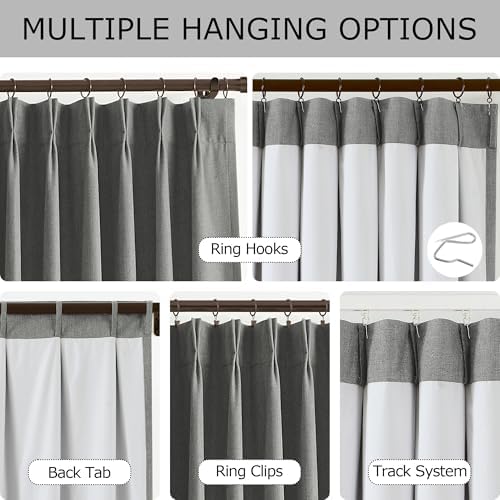 Vision Home Pinch Pleated Dark Grey Blackout Curtains 90 inch Linen Blended Room Darkening Drapes with Thermal Insulation & Back Tab Hooks for Bedroom Living Room, 40" Wx90 L 2 Panels - Image 3