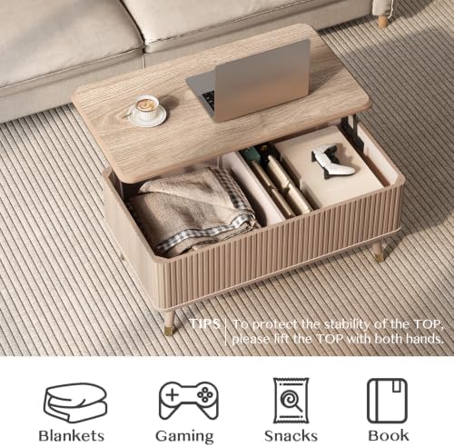 JOINICE 38" Lift Top Coffee Table with Storage for Living Room,Oak - Image 3