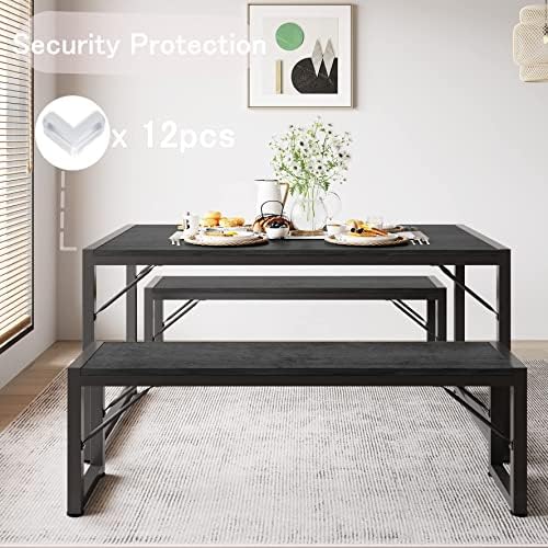 Gizoon 45.5" Dining Table Set for 4, Kitchen Table with 2 Benches Black - Image 3