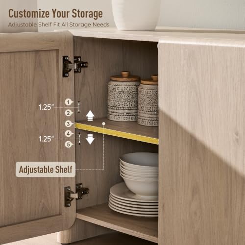 66" Modern Buffet Cabinet w/Storage, Large Sideboard, Cream - Image 4