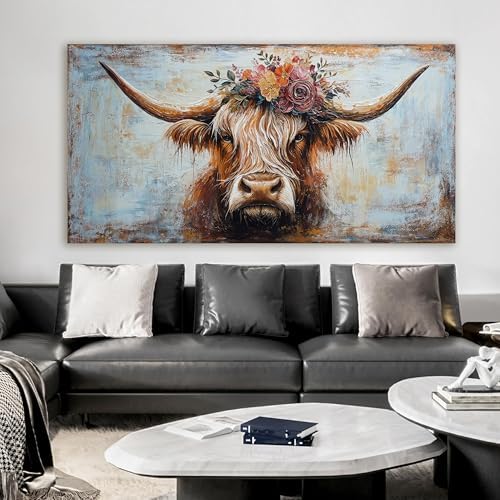 Canvas Wall Art Decor Oversized Wall Art Picutures for Living Room Highland Cow Wall Art Prints Large Vintage Wall Art Decor Canvas Art Wall Decor Artwork for Walls Home Bedroom Office Decorations 39" X 78" - Image 3