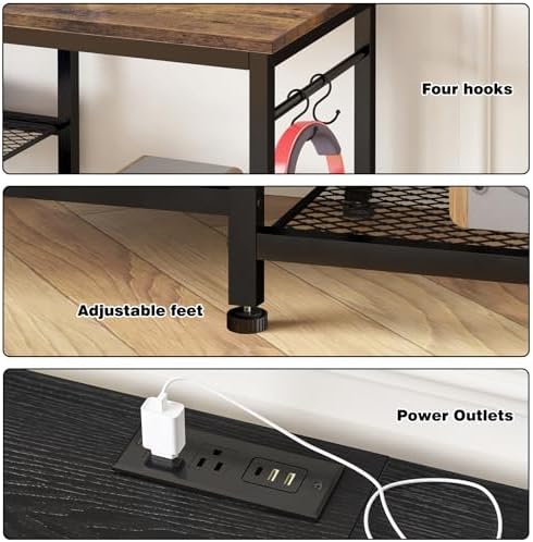 YGEOMER TV Stand for TVs Up to 50 Inch with Outlets, Bedroom, Black - Image 3