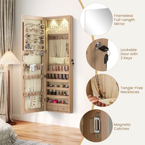 GIANTEX Wall or Door Mounted Jewelry Armoire with Full Length Mirror, 47.5" - Image 6