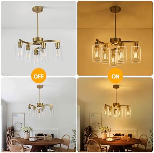 CNRATYE 6-Light Gold Chandeliers for Dining Room, Modern Kitchen Island Light Fixtures Over Table, Metal Hanging Pendant Lighting for Living Room Stairwell Entryway Bedroom, Clear Glass Shade - Image 5
