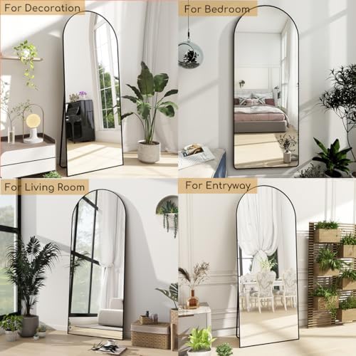 Prywot Arched Full Length Mirror, 58"x18" Floor Mirror with Stand, Black - Image 4
