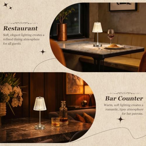 Silver Cordless Rechargeable Table Lamp, Touch Battery Powered Lamp, 3 Color Modes, Crystal Acrylic Lampshade, Portable Ambient Night Light for Desk, Bedroom, Living Room, Dining Room, Kitchen, Bar - Image 6