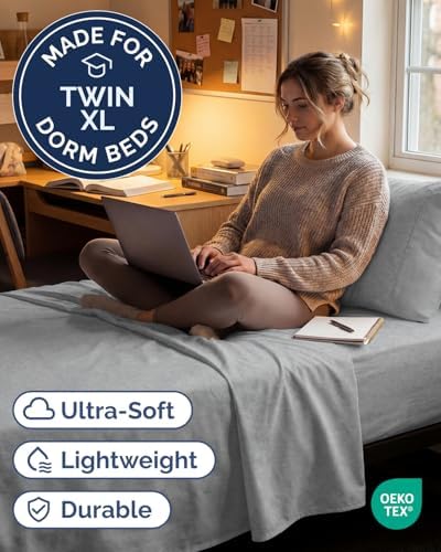 Twin XL 3 Piece Sheet Set - College Dorm Room Essentials - Heathered Grey - Image 2