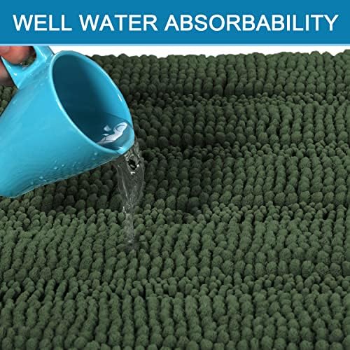 H.VERSAILTEX Bath Rugs for Bathroom Non Slip Bath Mats Extra Thick Chenille Striped Bath Rug Runners 47" x 17" Absorbent Fluffy Soft Shaggy Mats Dry Fast Plush Area Carpet for Bath Room - Bronze Green - Image 5