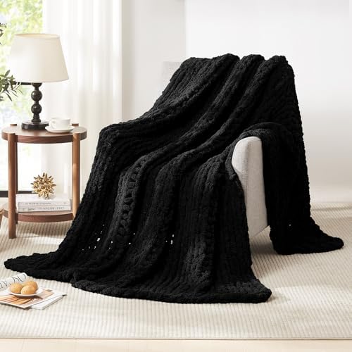 L'AGRATY Chunky Knit Throw Blanket for Couch, 60'' x 80'' Knit Throw, Black - Image 7