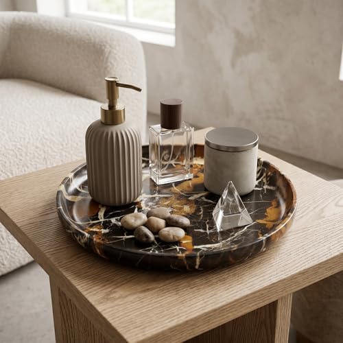 YKAJO Black Gold Round Marble Tray, 10" Deep Catchall Vanity Organizer Dish - Image 6