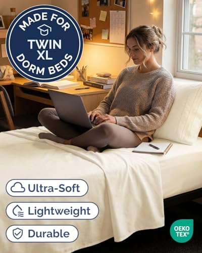 Twin XL 3 Piece Sheet Set - College Dorm Room Essentials - Off White - Image 2