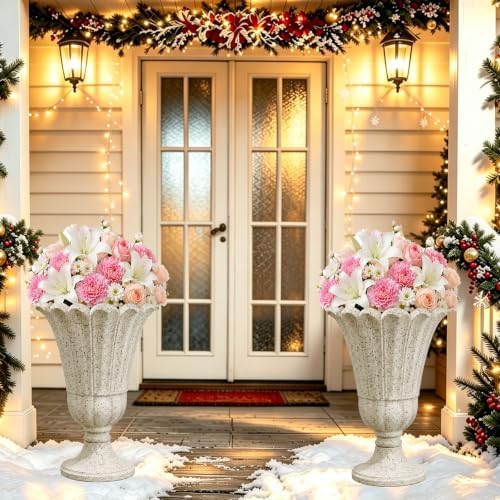 NicBex 24" Tall Urn Planters for Outdoor Plants Set of 2 - Beige Petal - Image 6