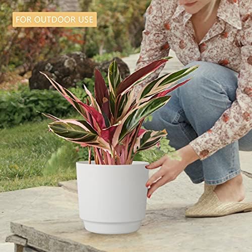 kubvici Indoor Plant Pots Planters 8 inch Plastic Planter (White x 3 Pack) - Image 3