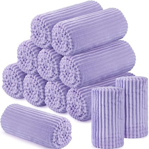 Buryeah 12 Pcs Flannel Blankets Bulk,Fall Outdoor Wedding, Light Purple by Buryeah
