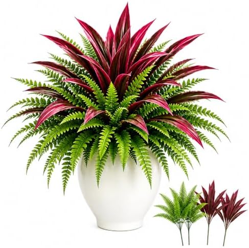 2027 New UV-Resistant Artificial Fern & Red Dracaena Decorative Plants，2set by Unknown