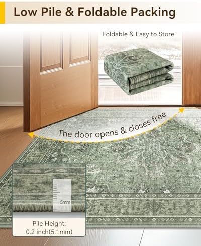 RELEANY Washable Area Rug, Runner 2'6"x10', Green/Dark Green/Gray - Image 4