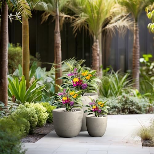 Kante Set of 3 Weathered Concrete Bowl Planters 18" 14" 10" Dia - Image 7