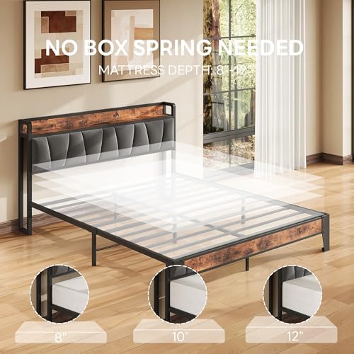 LIKIMIO Queen Size Bed Frame with Storage Headboard and Charging Station - Image 5