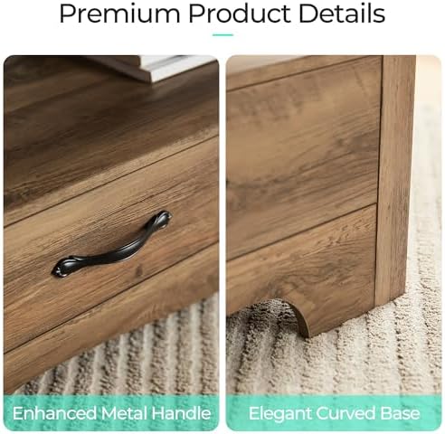 LINSY HOME Farmhouse Coffee Table with Storage, Wood Coffee Table for Living Room, Open Display Area and Storage Drawers with Metal Handles, Chic Style with Curved Base, Brown - Image 5