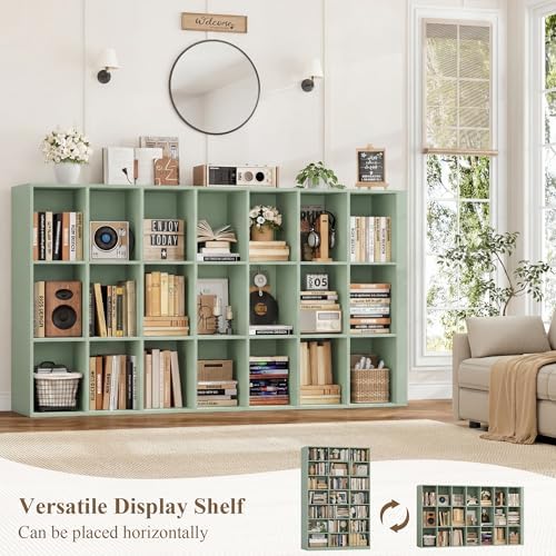 HOSTACK 86" H Triple Wide Bookshelf and Bookcase, 7 Tier Tall Bookshelf with Storage, Large Bookcase with 21 Open Display Storage Shelves, Wood Book Shelf Media CD DVD Storage for Living Room, Green - Image 5