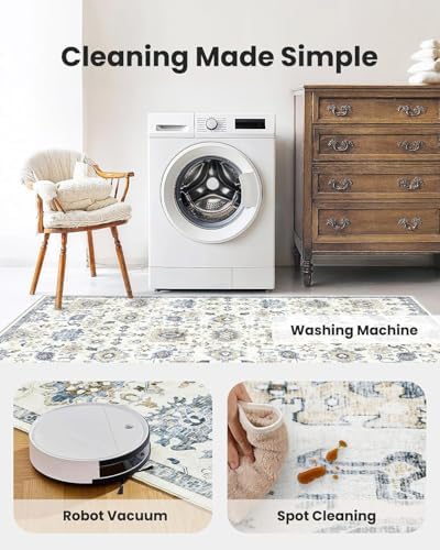 Amada Large 10x14 Washable Area Rug for Living Room, Blue/White, Vintage - Image 5