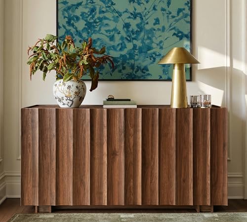 win2win 61.7" Fluted Sideboard Buffet Cabinet with Storage, Walnut by WIN2WIN