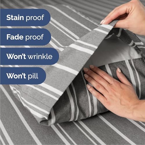 Cal King Size 4 Piece Sheet Set - Comfy Breathable & Cooling - Grey Stripes - Image 5