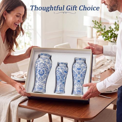 LemonRoad 3 Pack Chinoiserie Vases Porcelain Blue and White Vases for Flowers Pottery Chinoiserie Ceramic Vase for Living Room Mother's Day Decor Table Centerpiece, 6.7", 8.3", 10"(Modern) - Image 5