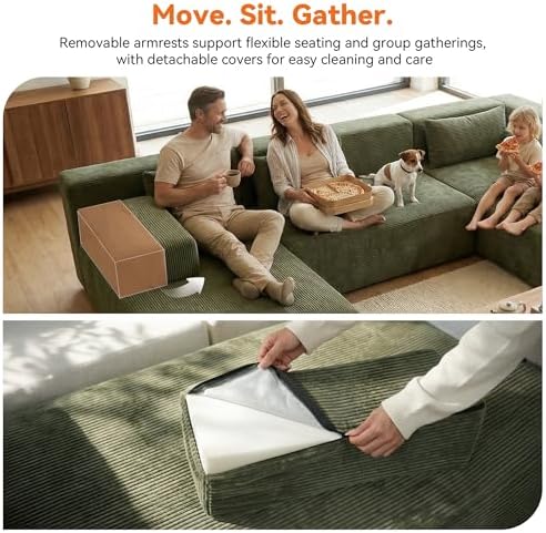 MONVANE 141" U-Shaped Modular Sectional Sofa, Green - Image 5