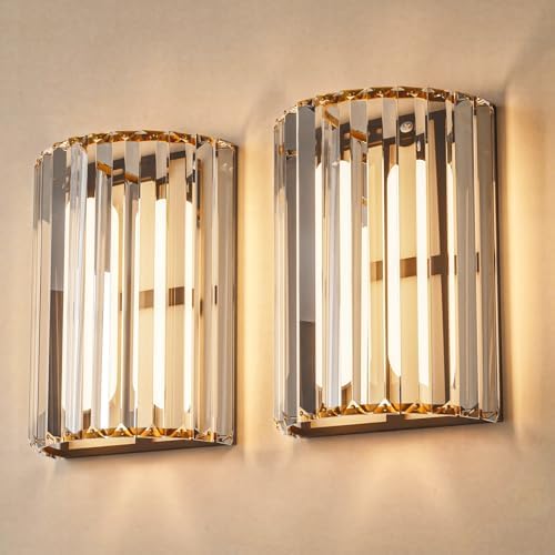 Black and Gold Battery Operated Wall Sconces Set of 2, Crystal Wireless Wall Lights with Remote, Rechargeable Cordless Wall Lamps 12 RGB and 3 CCT Dimmable Decor for Bedroom Living Room by KeepShinning