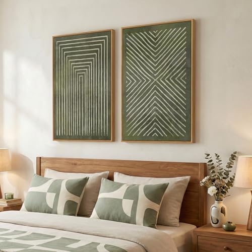 Large Framed Green Abstract Wall Art for Living Room Set of 2, 24x36 In - Image 2