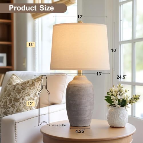 24.5" Vintage Ceramic Table Lamp Single-Rustic Boho Accent Nightstand Lamps for Bedroom, Living Room, Entryway-Small Textured Bedside Lamps, Modern Farmhouse Lamps for Home Decor Purple Grey - Image 6