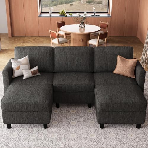 Belffin 84.3" 5 Seats U Shaped Couch Modular Sectional Sofa Washable Sectional Couches for Living Room Comfy Couches with Storage Seat Couch Sofas with Chaise,Dark Grey by Belffin