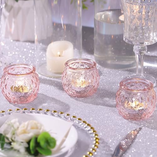 DARJEN 12 Pcs Pink Votive Candle Holders Round Glass Candle Holders - Image 4